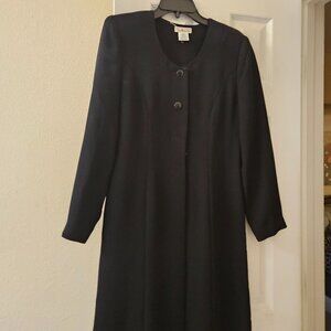 Talbot's Minamalist black long line button-down blazer jacket Pea Over Coat 8